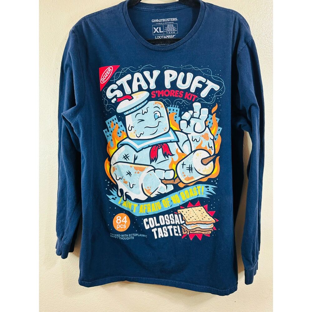 Lootwear Ghostbusters Stay Puft S'Mores Kit Long Sleeve Navy Blue Tee Size XL